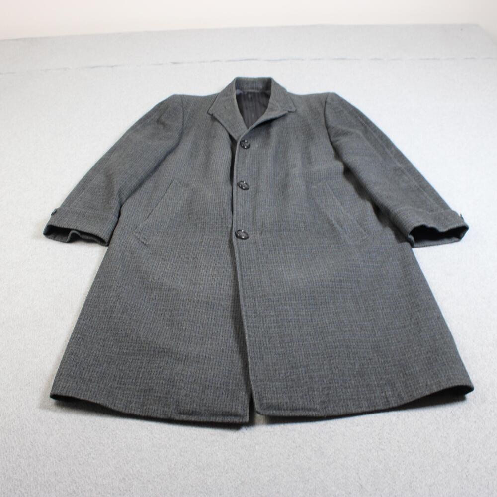 Vintage Robert Hall Wool Coat Men 46 Gray Check Overcoat Heritage Academia Retro